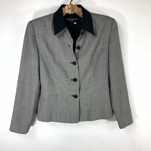 Vintage Blazer Black Collar Glen Plaid Sz 8 Lady Jacket